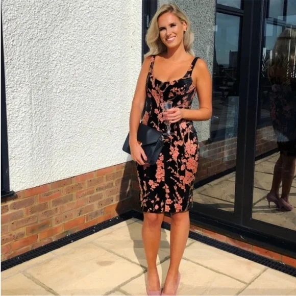 House of CB London Lexi Black and Floral Devore Velvet Corset Midi Dress - Picture 3 of 10